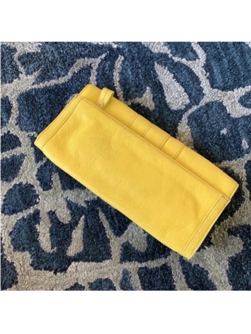 Yellow Vintage Leather Clutch Handbag/Purse Silver Buckle Magnetic Closure